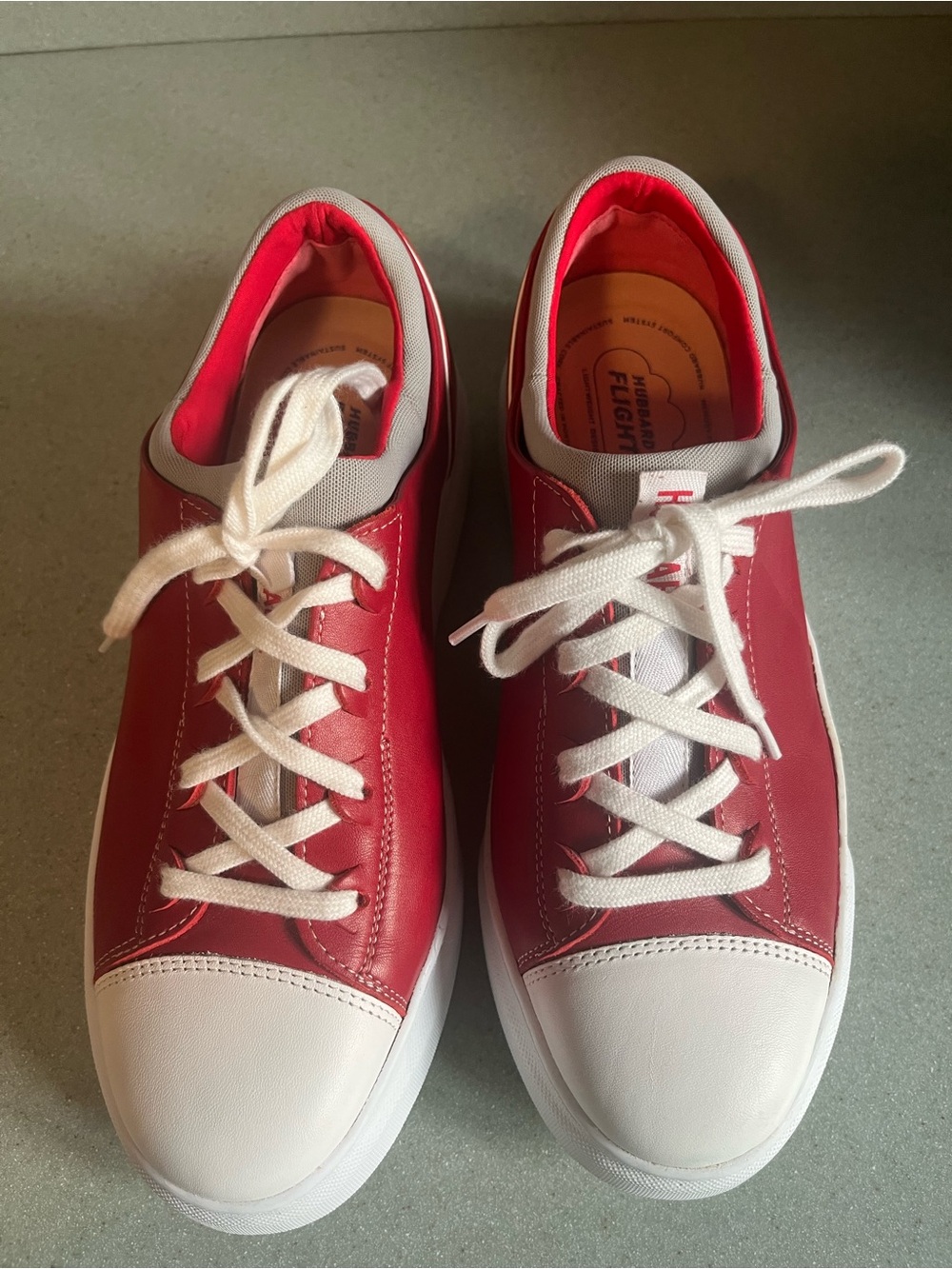 Red and White Women's Low-Top Leather Sneakers